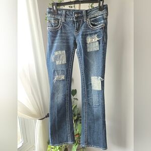 Miss Me Size 26 Patchwork Bootcut Jeans - Distressed Sequin Detail Y2K Style